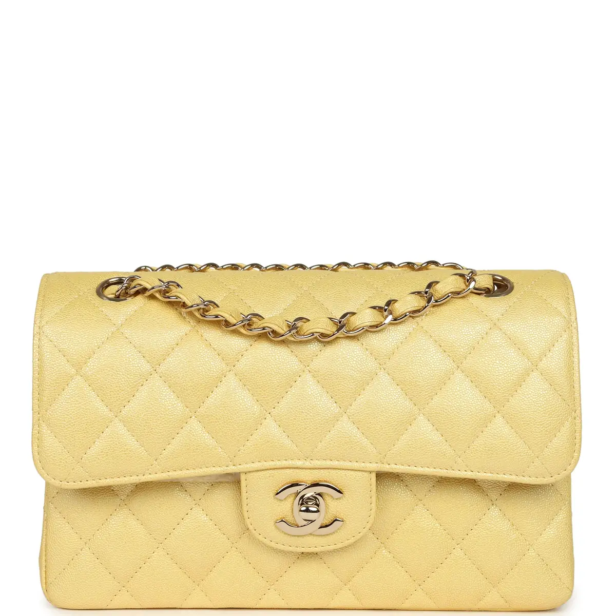 Chanel Chanel Small Classic Double Flap Bag Yellow Iridescent Caviar Light Gold Hardware | Image 1 Chanel Chanel Small Classic Double Flap Bag Yellow Iridescent Caviar Light Gold Hardware | Image 1
