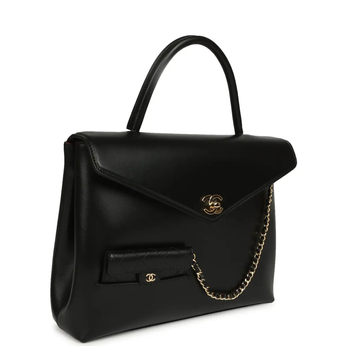 Chanel Chanel Top Handle Envelope Flap Bag Black Calfskin Gold Hardware | Thumbnail 2 Chanel Chanel Top Handle Envelope Flap Bag Black Calfskin Gold Hardware | Thumbnail 2