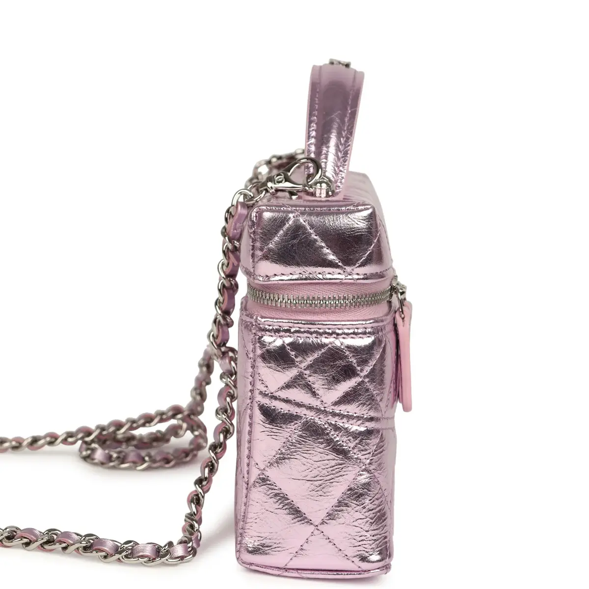 Chanel Chanel Trendy Top Handle Long Vanity Case with Chain Pink Metallic Calfskin Silver Hardware | Thumbnail 3 Chanel Chanel Trendy Top Handle Long Vanity Case with Chain Pink Metallic Calfskin Silver Hardware | Thumbnail 3