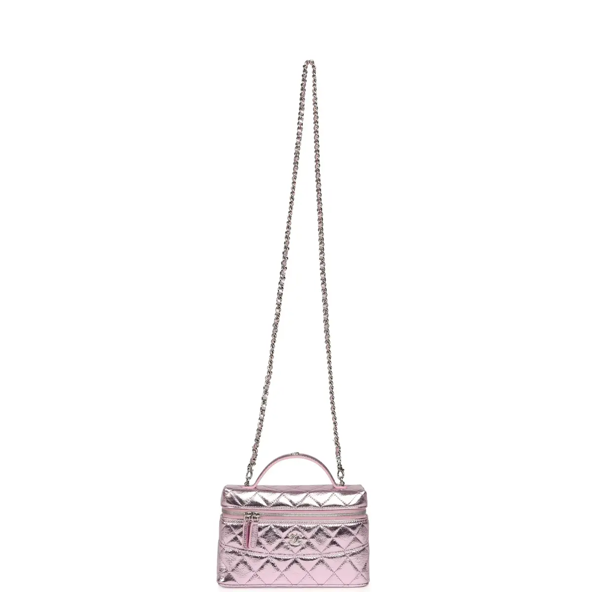 Chanel Chanel Trendy Top Handle Long Vanity Case with Chain Pink Metallic Calfskin Silver Hardware | Thumbnail 7 Chanel Chanel Trendy Top Handle Long Vanity Case with Chain Pink Metallic Calfskin Silver Hardware | Thumbnail 7