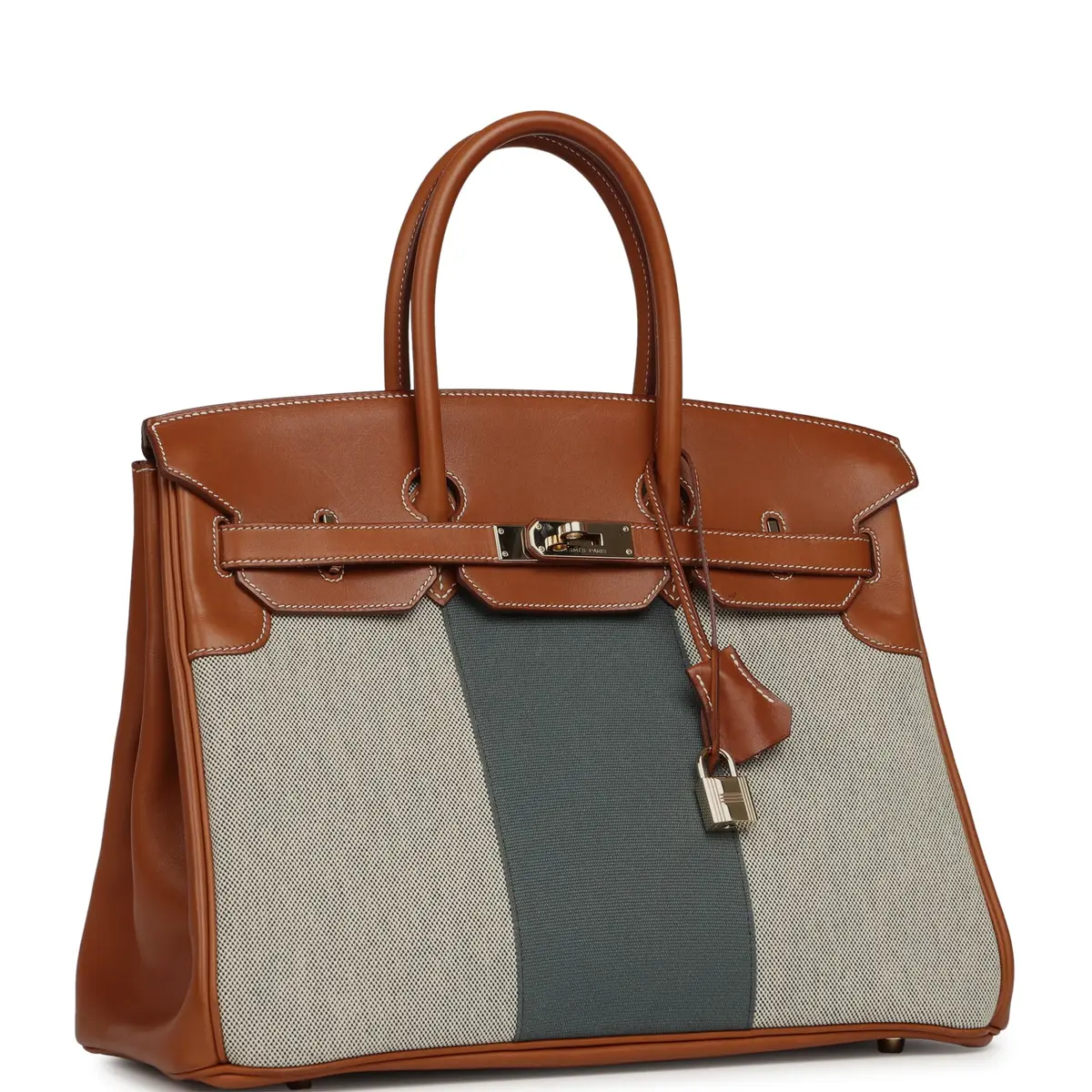 HERMÈS Pre-owned Hermes Birkin 35 Flag Fauve Barenia, Ecru-Black Toile, Bleu Orage Toile Canvas Permabrass Hardware | Thumbnail 2 HERMÈS Pre-owned Hermes Birkin 35 Flag Fauve Barenia, Ecru-Black Toile, Bleu Orage Toile Canvas Permabrass Hardware | Thumbnail 2