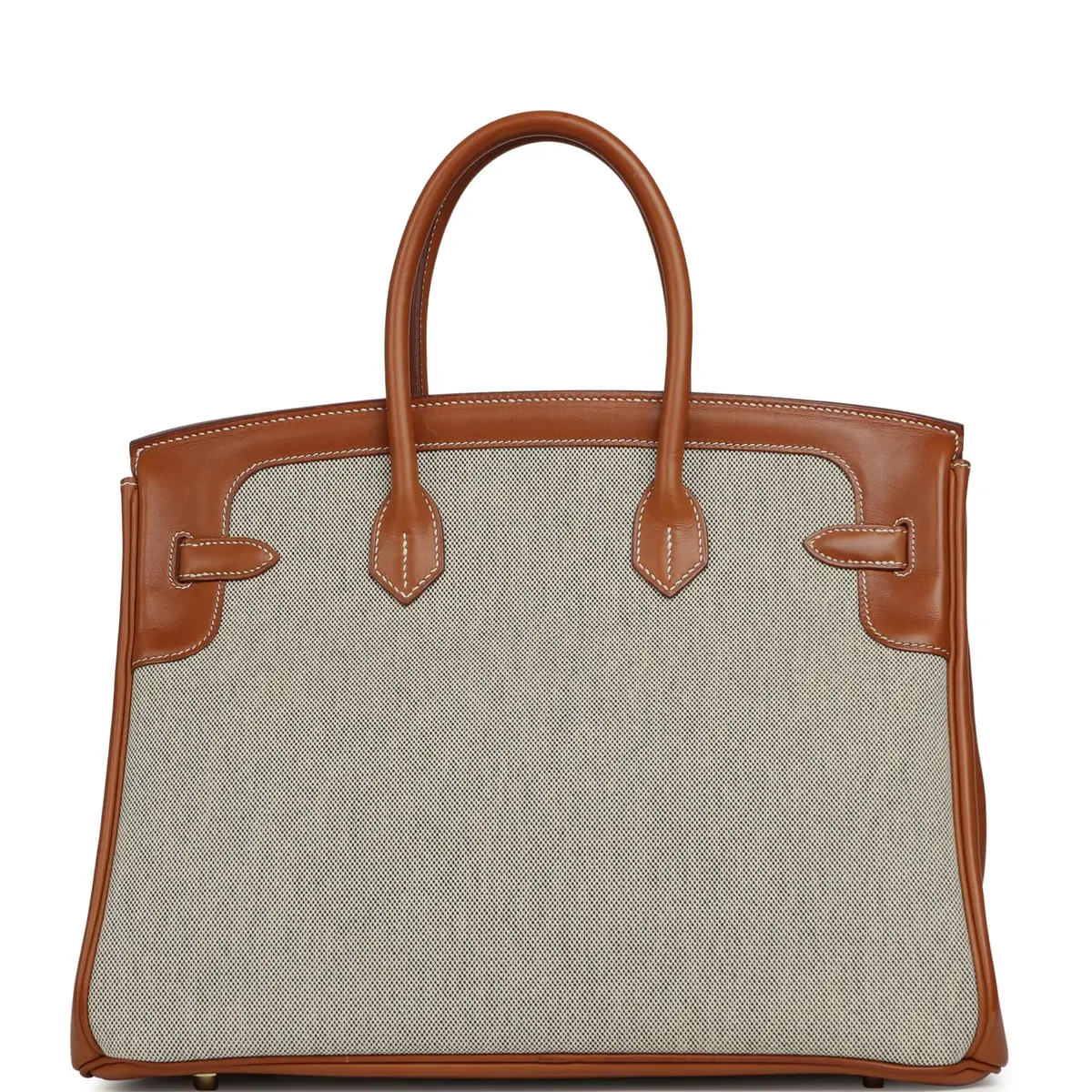 HERMÈS Pre-owned Hermes Birkin 35 Flag Fauve Barenia, Ecru-Black Toile, Bleu Orage Toile Canvas Permabrass Hardware | Thumbnail 4 HERMÈS Pre-owned Hermes Birkin 35 Flag Fauve Barenia, Ecru-Black Toile, Bleu Orage Toile Canvas Permabrass Hardware | Thumbnail 4