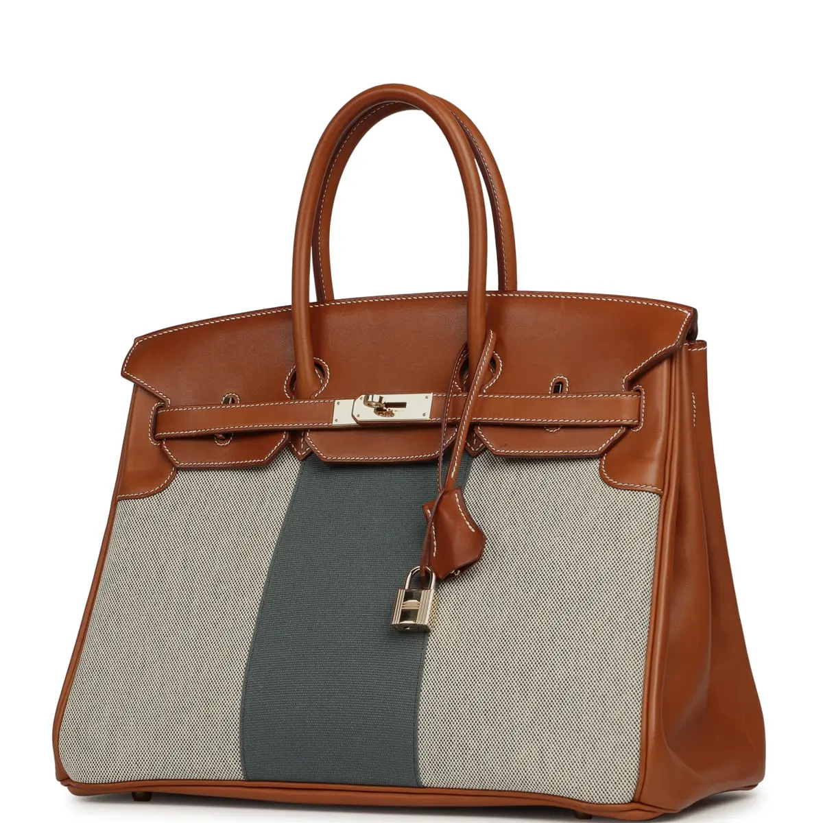 HERMÈS Pre-owned Hermes Birkin 35 Flag Fauve Barenia, Ecru-Black Toile, Bleu Orage Toile Canvas Permabrass Hardware | Thumbnail 5 HERMÈS Pre-owned Hermes Birkin 35 Flag Fauve Barenia, Ecru-Black Toile, Bleu Orage Toile Canvas Permabrass Hardware | Thumbnail 5