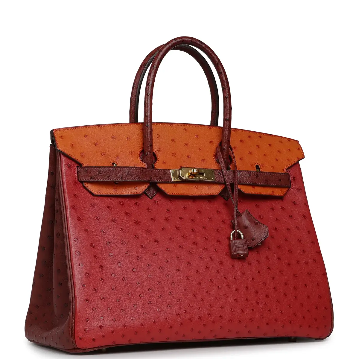 HERMÈS Vintage Hermes Birkin 35 Tangerine, Rouge H, Rouge Vif Ostrich Gold Hardware | Thumbnail 2 HERMÈS Vintage Hermes Birkin 35 Tangerine, Rouge H, Rouge Vif Ostrich Gold Hardware | Thumbnail 2
