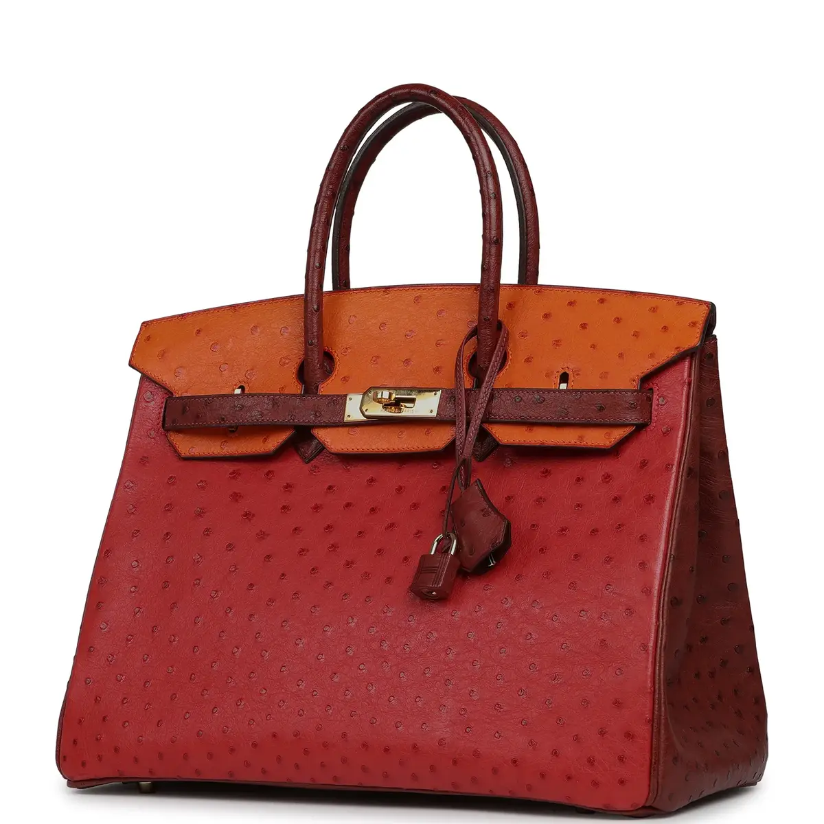 HERMÈS Vintage Hermes Birkin 35 Tangerine, Rouge H, Rouge Vif Ostrich Gold Hardware | Thumbnail 5 HERMÈS Vintage Hermes Birkin 35 Tangerine, Rouge H, Rouge Vif Ostrich Gold Hardware | Thumbnail 5