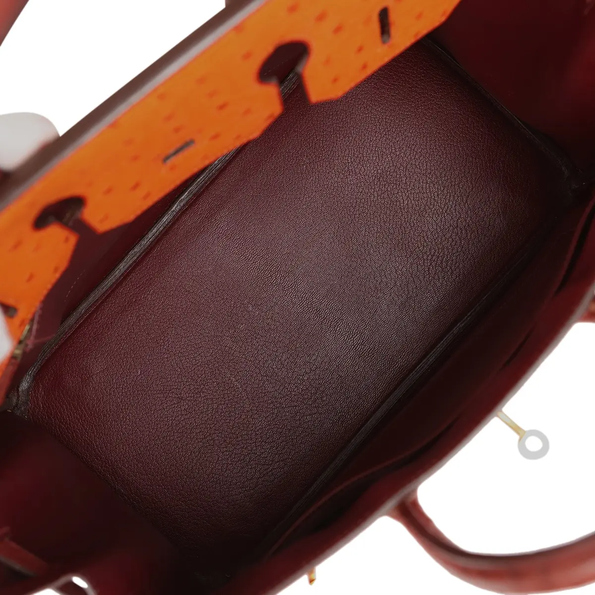 HERMÈS Vintage Hermes Birkin 35 Tangerine, Rouge H, Rouge Vif Ostrich Gold Hardware | Thumbnail 9 HERMÈS Vintage Hermes Birkin 35 Tangerine, Rouge H, Rouge Vif Ostrich Gold Hardware | Thumbnail 9