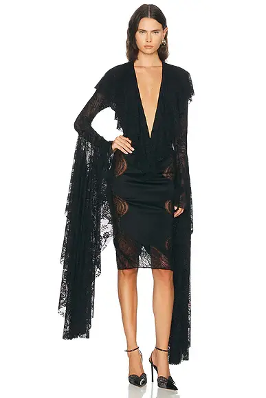 Norma Kamali XL Sleeve Deep V Ruffle Bodysuit | Thumbnail 4 Norma Kamali XL Sleeve Deep V Ruffle Bodysuit | Thumbnail 4