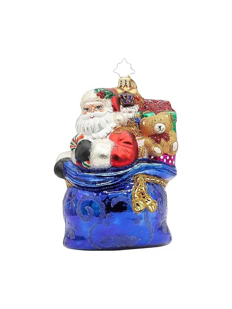 Christopher Radko American Santa Kris Kringle's Bundle Ornament | Image 1 Christopher Radko American Santa Kris Kringle's Bundle Ornament | Image 1