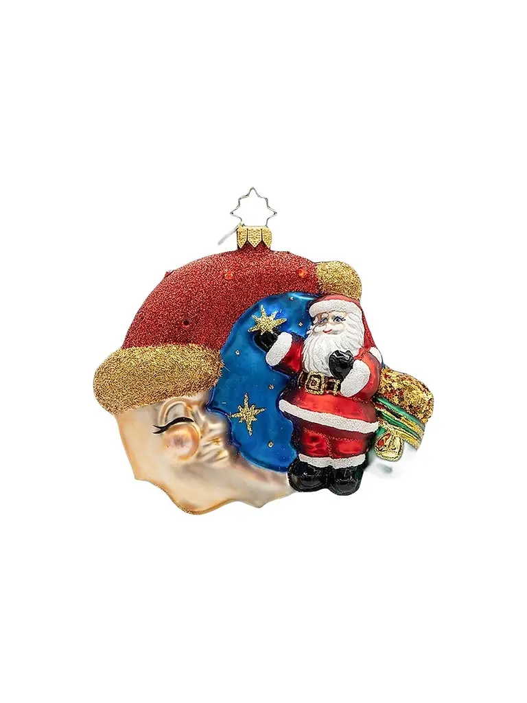 Christopher Radko American Santa Crescent Wishes Santa Glass Ornament | Image 1 Christopher Radko American Santa Crescent Wishes Santa Glass Ornament | Image 1