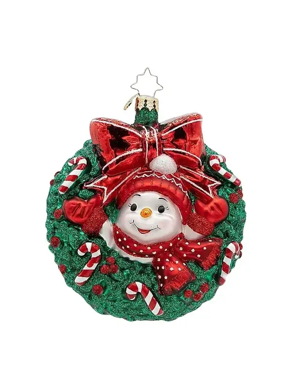 Christopher Radko Whimsical Snowman Candy Cane Cuddles Ornament
