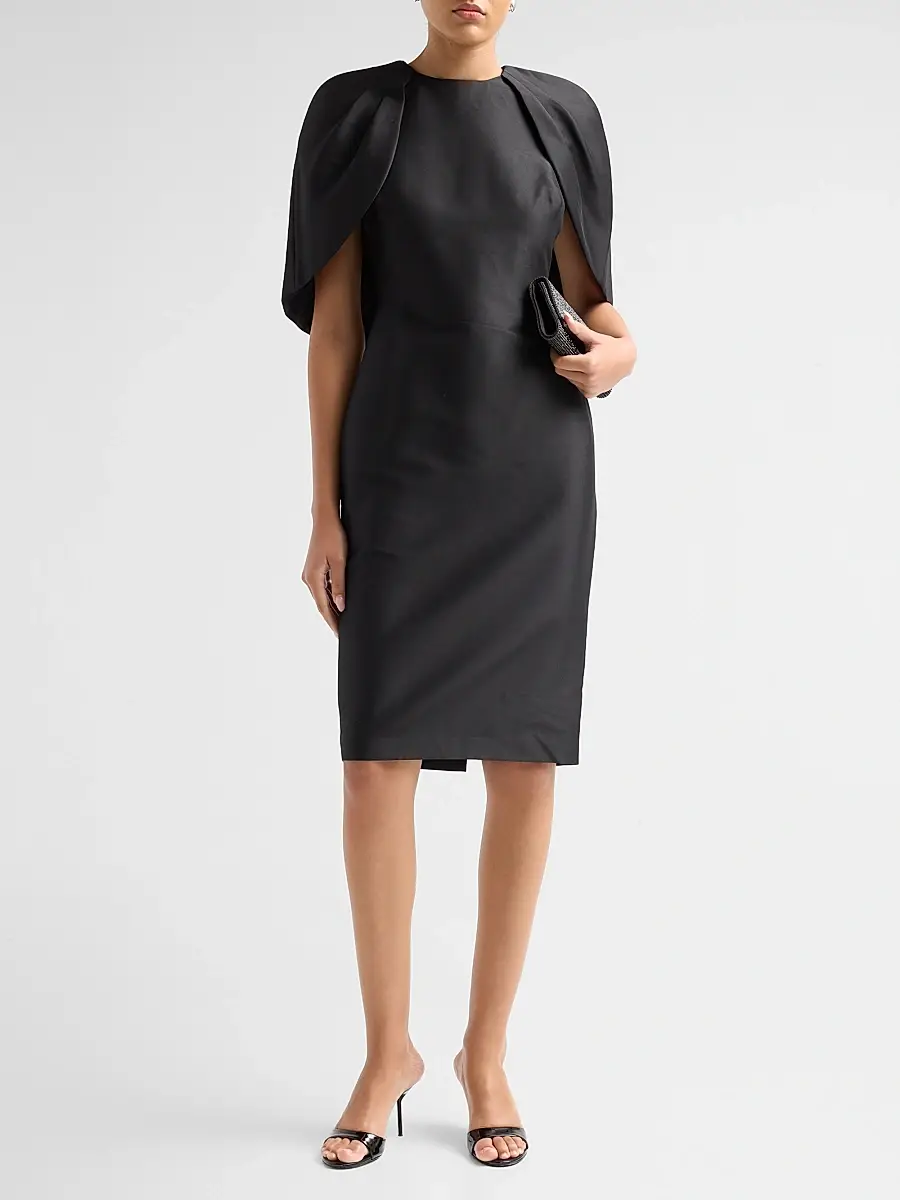 BADGLEY MISCHKA Women's Mikado Cape-Shoulder Sheath Dress | Thumbnail 2 BADGLEY MISCHKA Women's Mikado Cape-Shoulder Sheath Dress | Thumbnail 2