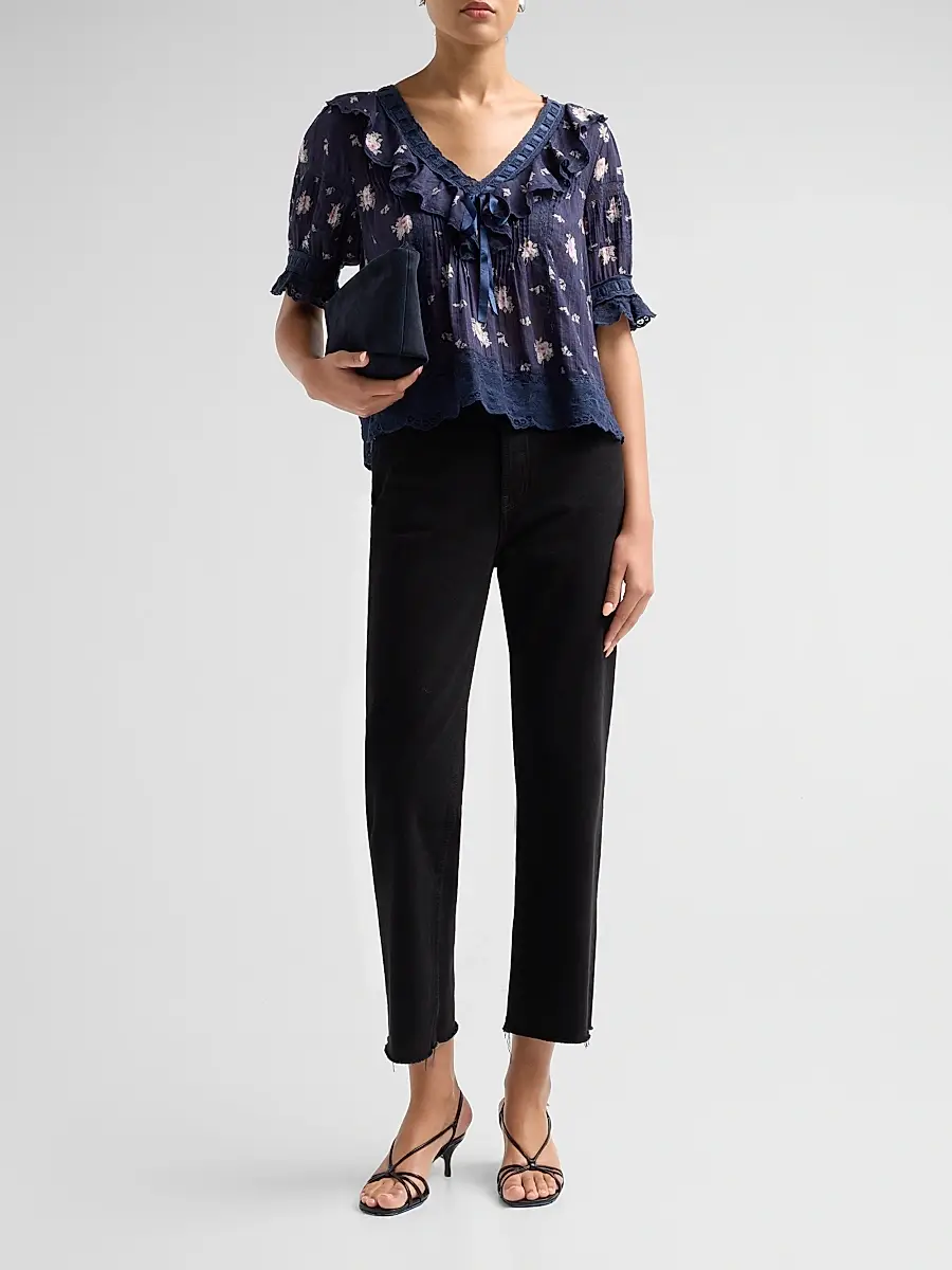 LoveShackFancy Women's Romilly Floral Cotton Blouse | Thumbnail 2 LoveShackFancy Women's Romilly Floral Cotton Blouse | Thumbnail 2