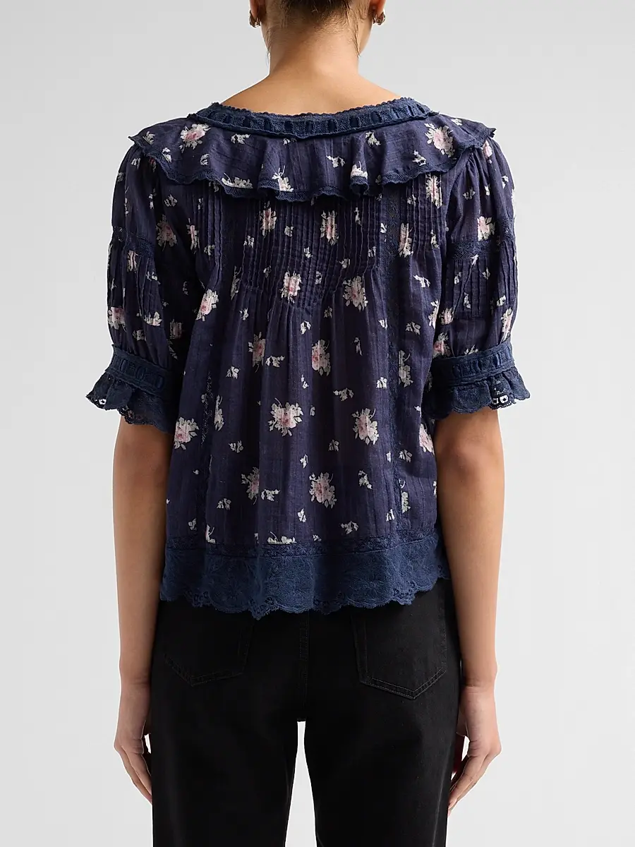LoveShackFancy Women's Romilly Floral Cotton Blouse | Thumbnail 3 LoveShackFancy Women's Romilly Floral Cotton Blouse | Thumbnail 3