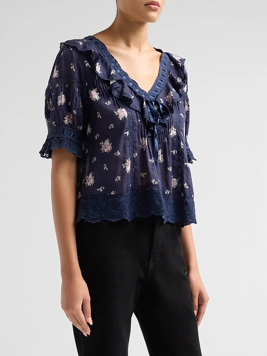 LoveShackFancy Women's Romilly Floral Cotton Blouse | Thumbnail 4 LoveShackFancy Women's Romilly Floral Cotton Blouse | Thumbnail 4