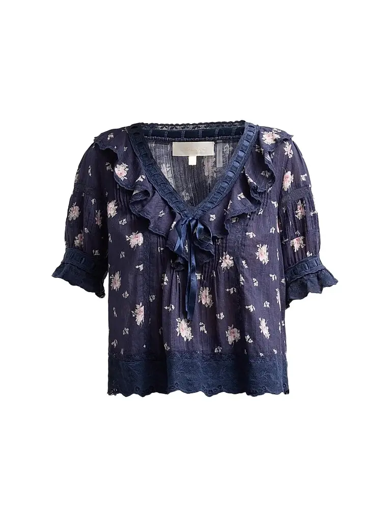 LoveShackFancy Women's Romilly Floral Cotton Blouse - Inkwash | Image 1 LoveShackFancy Women's Romilly Floral Cotton Blouse - Inkwash | Image 1