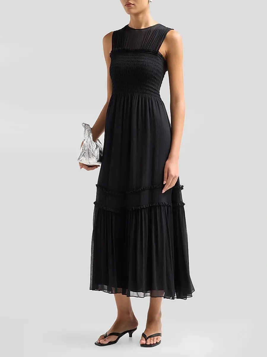 Ramy Brook Women's Mila Smocked Silk Midi Dress | Thumbnail 4 Ramy Brook Women's Mila Smocked Silk Midi Dress | Thumbnail 4