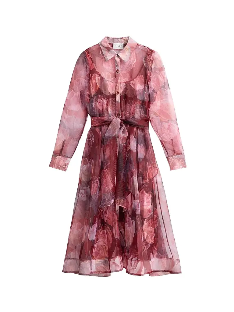 Milly Women's Suzie Floral Semi-Sheer Midi Shirtdress - Red Multi | Image 1 Milly Women's Suzie Floral Semi-Sheer Midi Shirtdress - Red Multi | Image 1