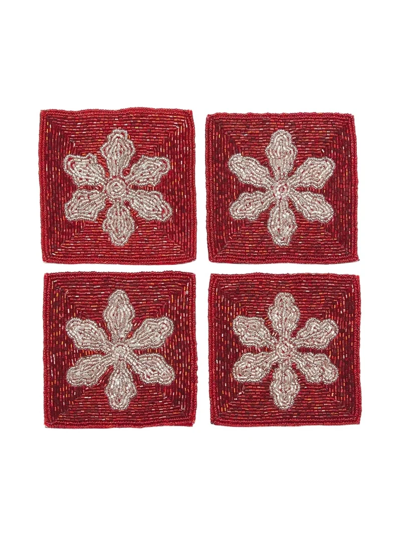 Sudha Pennathur Holiday 2022 Set of 4 Beaded Snowflake Coasters