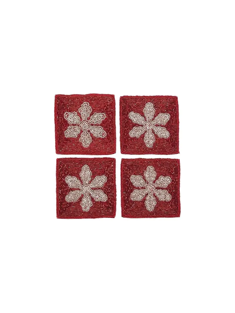 Sudha Pennathur Holiday 2022 Set of 4 Beaded Snowflake Coasters - Red | Image 1 Sudha Pennathur Holiday 2022 Set of 4 Beaded Snowflake Coasters - Red | Image 1