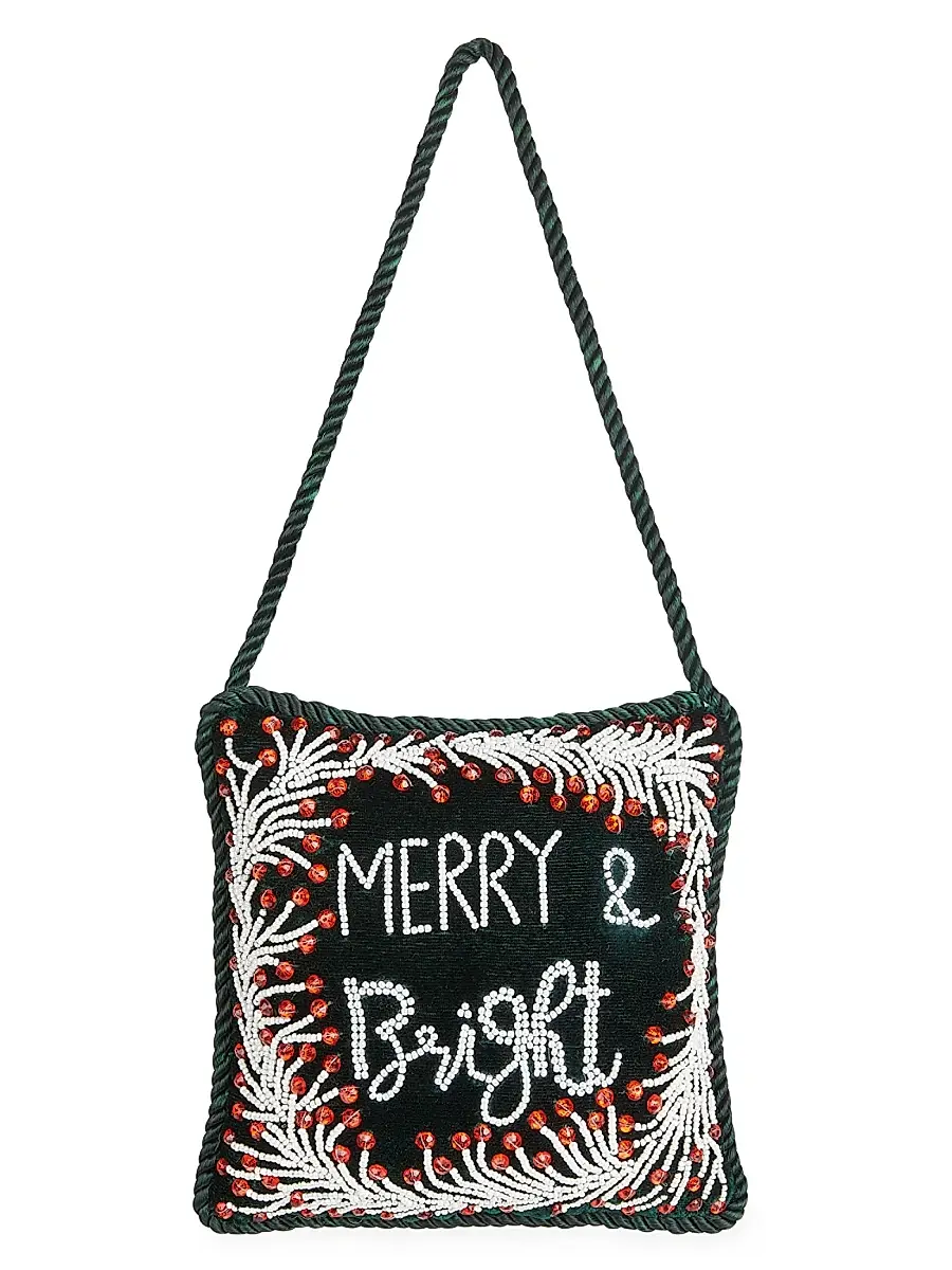 Sudha Pennathur Merry & Bright Beaded Velvet Door-Knocker Ornament - Green | Image 1 Sudha Pennathur Merry & Bright Beaded Velvet Door-Knocker Ornament - Green | Image 1