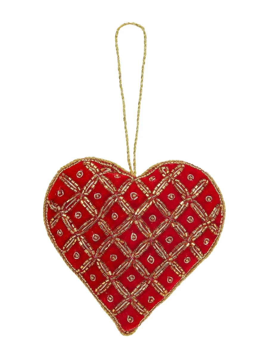 Sudha Pennathur Holiday Beaded Heart Ornament