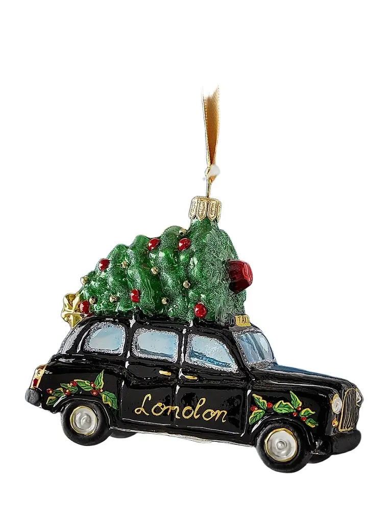 Exclusively Ours London Taxi Glass Ornament | Image 1 Exclusively Ours London Taxi Glass Ornament | Image 1