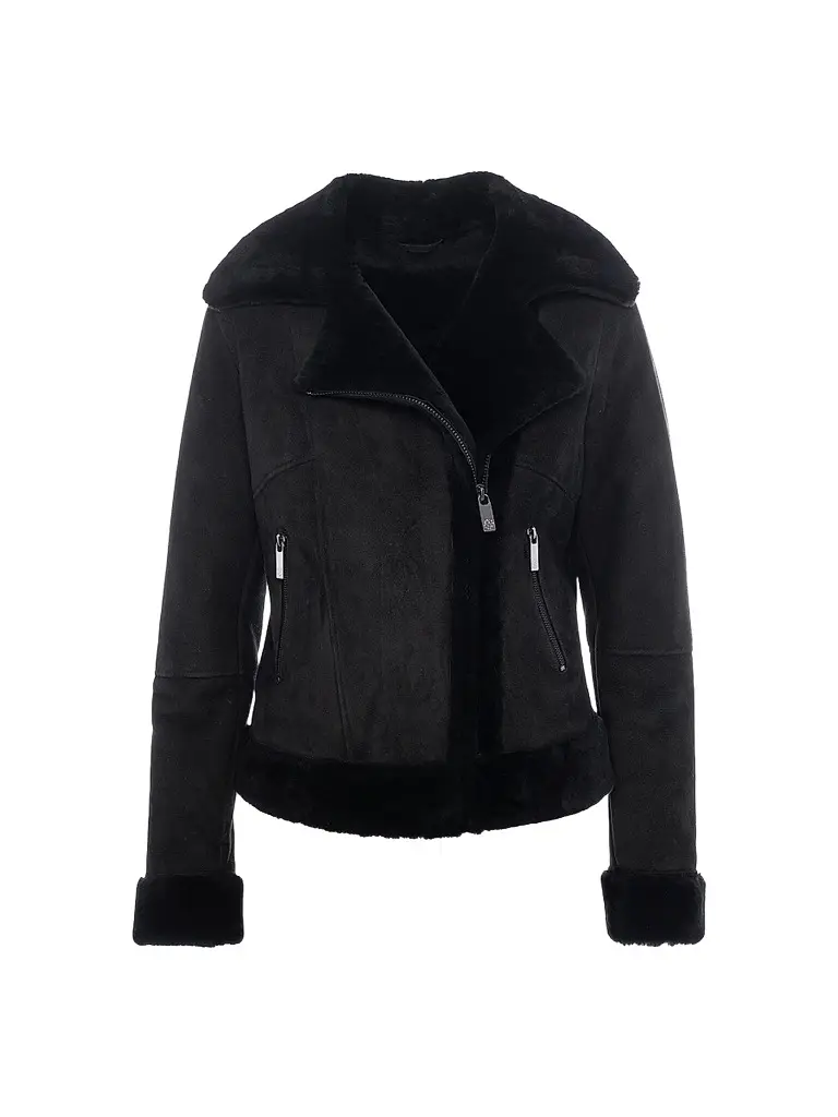 Gorski Women's Merino Lamb Moto Zip Jacket - Black - Size XL | Image 1 Gorski Women's Merino Lamb Moto Zip Jacket - Black - Size XL | Image 1