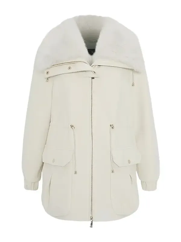 Gorski Women's Zip Coat with Detachable Lamb Collar