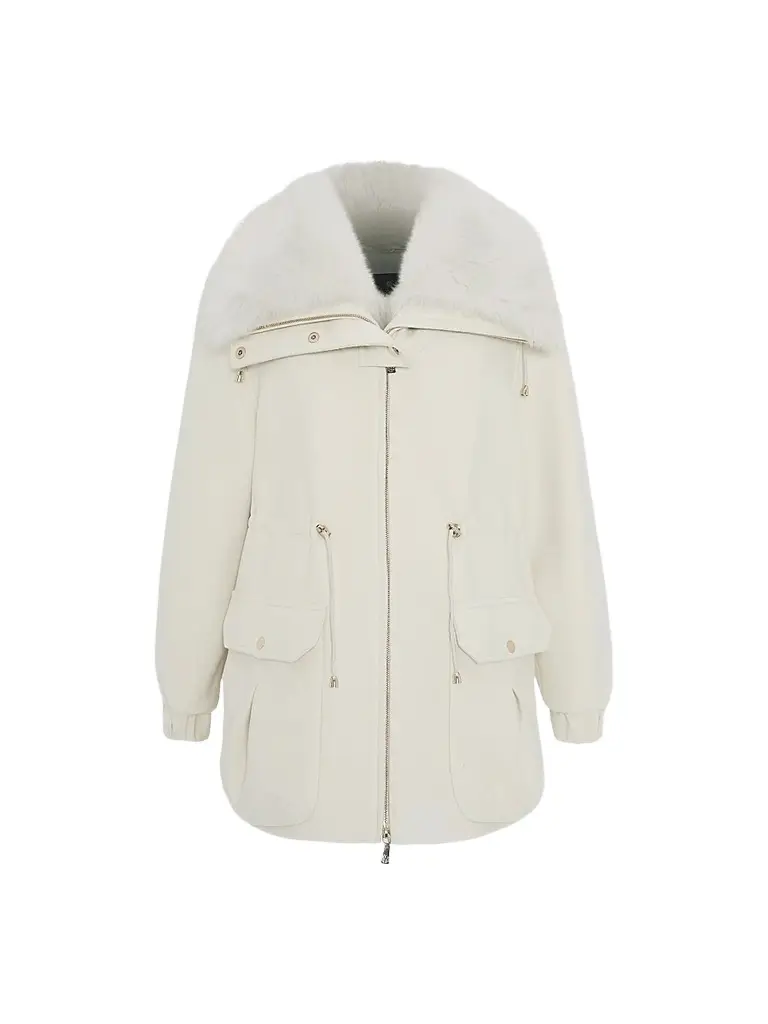 Gorski Women's Zip Coat with Detachable Lamb Collar - Cream | Image 1 Gorski Women's Zip Coat with Detachable Lamb Collar - Cream | Image 1