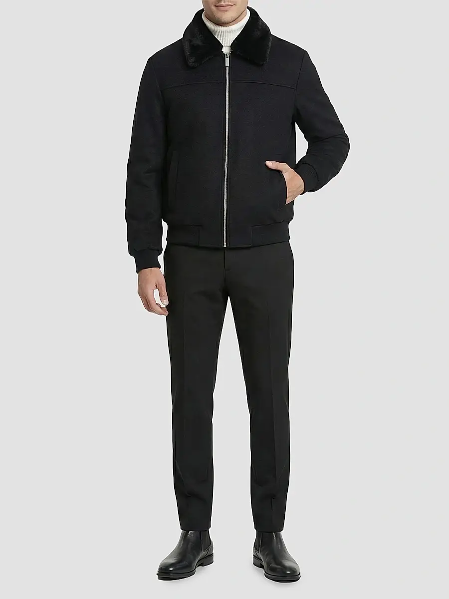 Gorski Men's Wool Jacket with Detachable Shearling Collar | Thumbnail 2