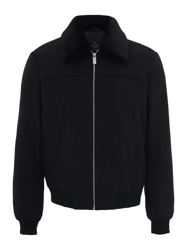 Men's Wool Jacket with Detachable Shearling Collar Men's Wool Jacket with Detachable Shearling Collar