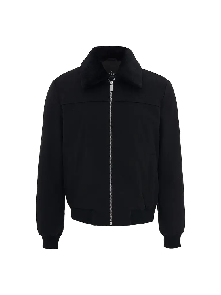 Gorski Men's Wool Jacket with Detachable Shearling Collar - Black | Image 1 Gorski Men's Wool Jacket with Detachable Shearling Collar - Black | Image 1
