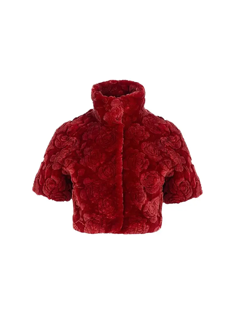 Gorski Women's Select Lamb Rose Cut Bolero Cropped Sleeves Coat - Red Brisa - Size Large | Image 1 Gorski Women's Select Lamb Rose Cut Bolero Cropped Sleeves Coat - Red Brisa - Size Large | Image 1