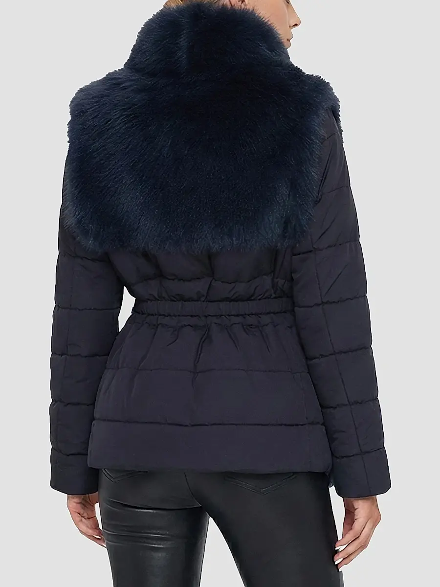 Gorski Women's Select Shearling Lamb Jacket with Quilted Sleeves and Back, Belt - Navy | Thumbnail 5 Gorski Women's Select Shearling Lamb Jacket with Quilted Sleeves and Back, Belt - Navy | Thumbnail 5