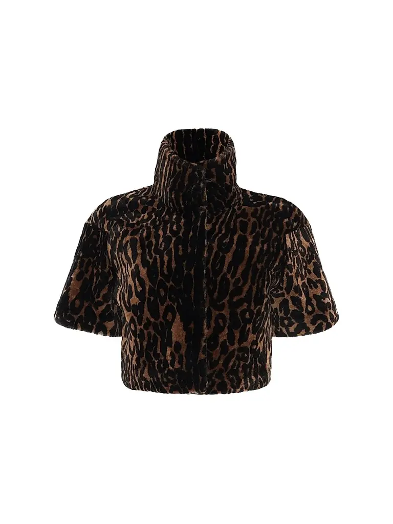 Gorski Women's Reversible Select Lamb Bolero, Cropped Sleeves - Leopard Print - Size XL | Image 1 Gorski Women's Reversible Select Lamb Bolero, Cropped Sleeves - Leopard Print - Size XL | Image 1