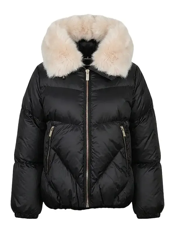 Gorski Women's Apres-Ski Parka with Horizontal Sleeves and Detachable Lamb Hood Trim