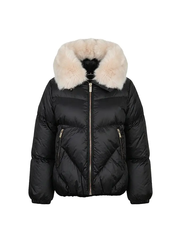 Gorski Women's Apres-Ski Parka with Horizontal Sleeves and Detachable Lamb Hood Trim - Black Iceberg - Size XL | Image 1 Gorski Women's Apres-Ski Parka with Horizontal Sleeves and Detachable Lamb Hood Trim - Black Iceberg - Size XL | Image 1