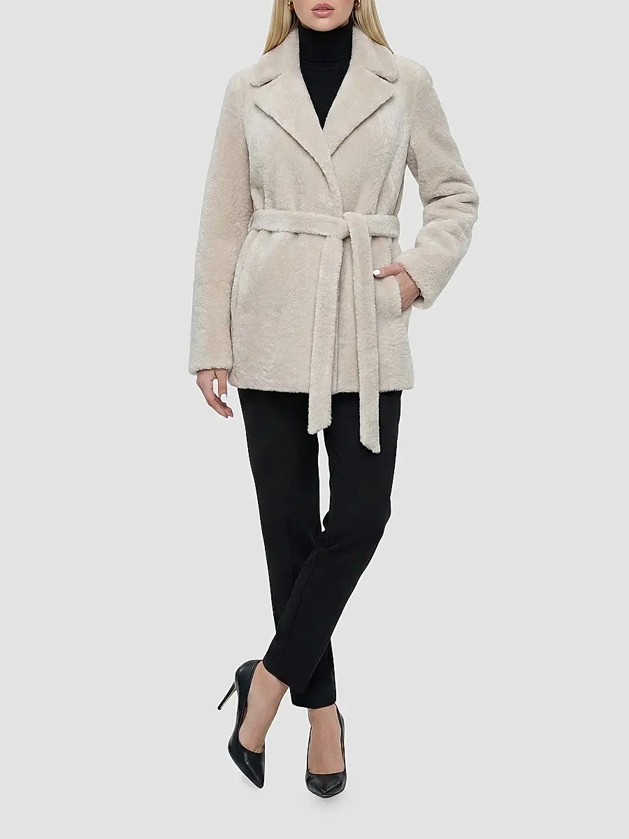 Gorski Women's Textured Shearling Lamb Coat with Belt - Beige | Thumbnail 2 Gorski Women's Textured Shearling Lamb Coat with Belt - Beige | Thumbnail 2