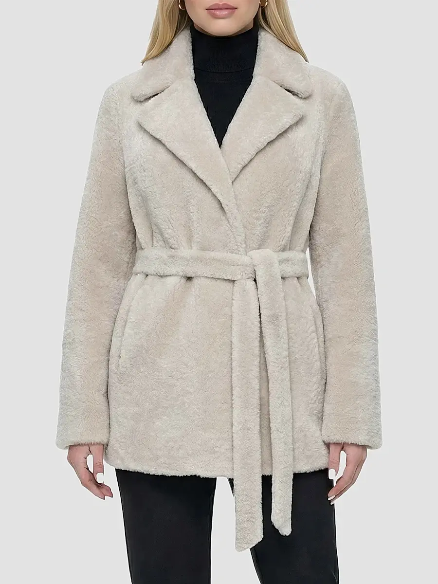 Gorski Women's Textured Shearling Lamb Coat with Belt - Beige | Thumbnail 3 Gorski Women's Textured Shearling Lamb Coat with Belt - Beige | Thumbnail 3