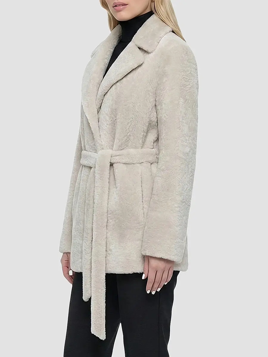 Gorski Women's Textured Shearling Lamb Coat with Belt - Beige | Thumbnail 4 Gorski Women's Textured Shearling Lamb Coat with Belt - Beige | Thumbnail 4