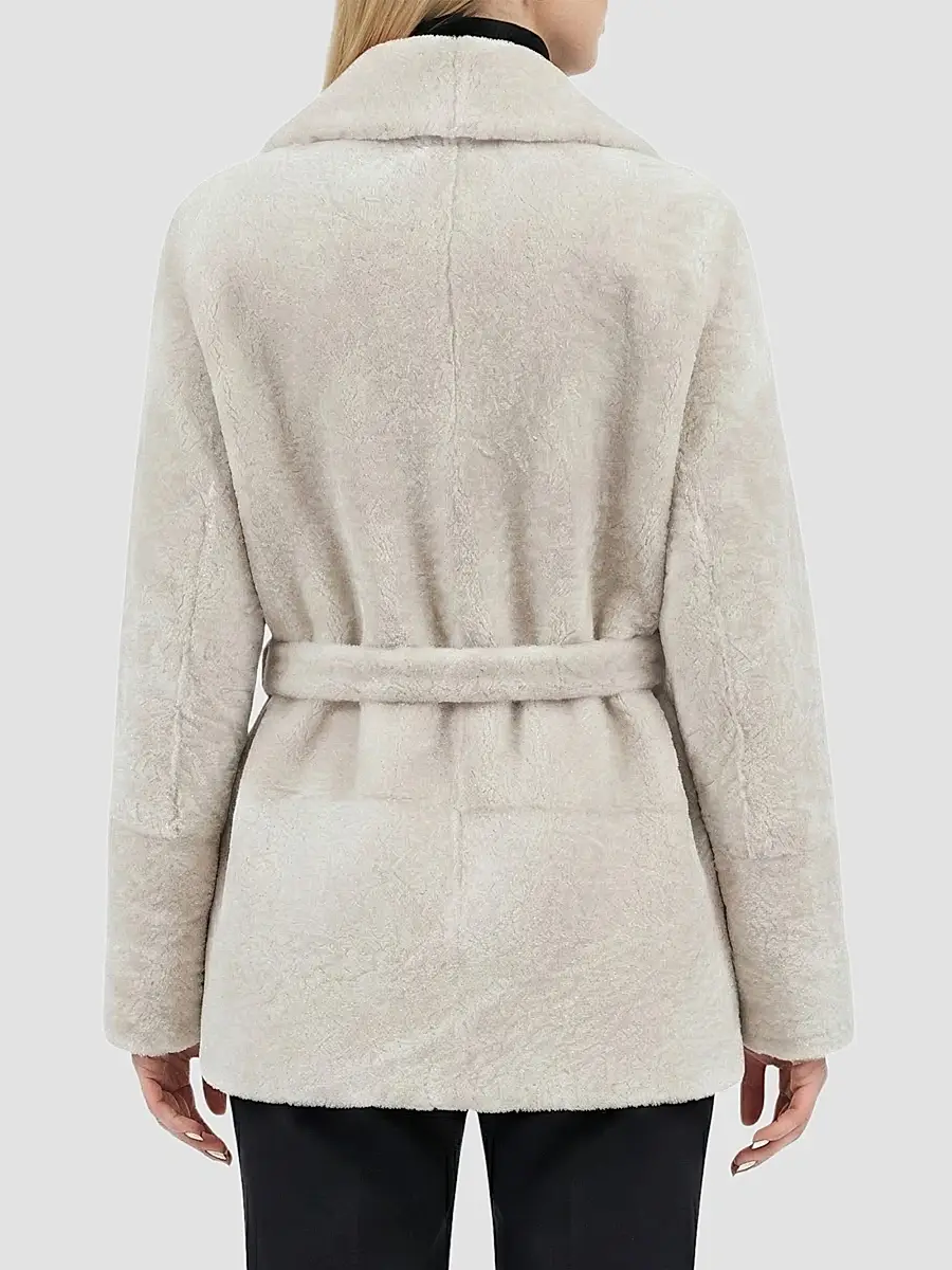 Gorski Women's Textured Shearling Lamb Coat with Belt - Beige | Thumbnail 5 Gorski Women's Textured Shearling Lamb Coat with Belt - Beige | Thumbnail 5