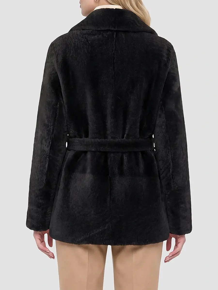 Gorski Women's Textured Shearling Lamb Coat with Belt - Black | Thumbnail 5 Gorski Women's Textured Shearling Lamb Coat with Belt - Black | Thumbnail 5