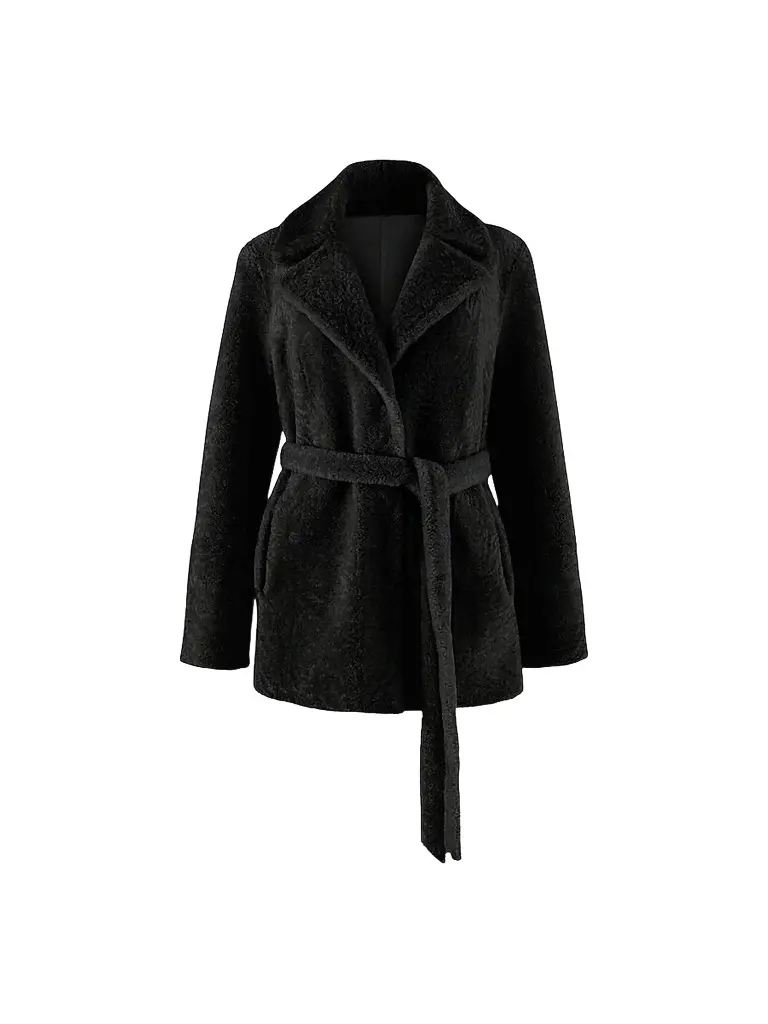 Gorski Women's Textured Shearling Lamb Coat with Belt - Black - Size XL | Image 1 Gorski Women's Textured Shearling Lamb Coat with Belt - Black - Size XL | Image 1