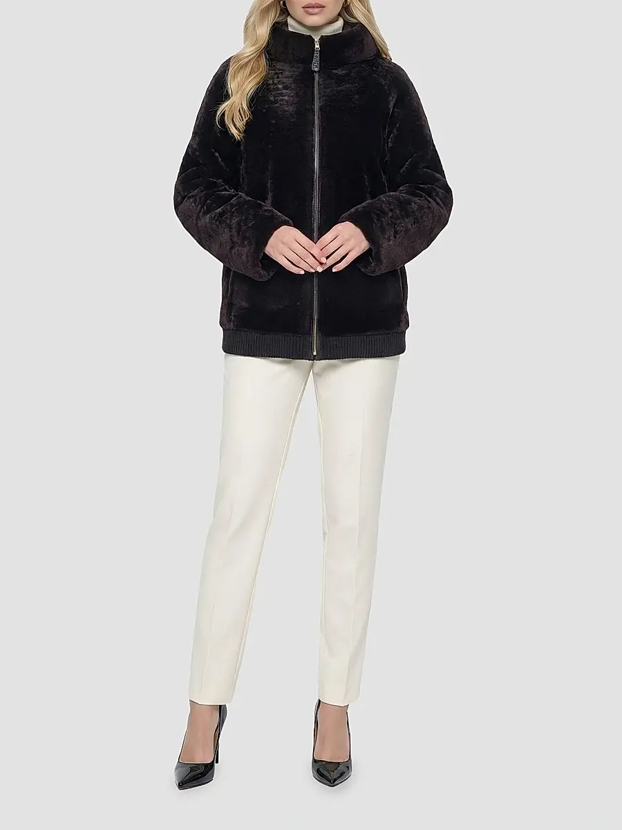 Gorski Women's Textured Shearling Lamb Coat with Hood - Brown | Thumbnail 2 Gorski Women's Textured Shearling Lamb Coat with Hood - Brown | Thumbnail 2