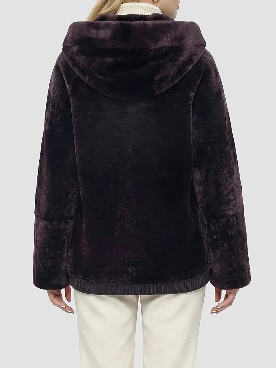 Gorski Women's Textured Shearling Lamb Coat with Hood - Brown | Thumbnail 5 Gorski Women's Textured Shearling Lamb Coat with Hood - Brown | Thumbnail 5