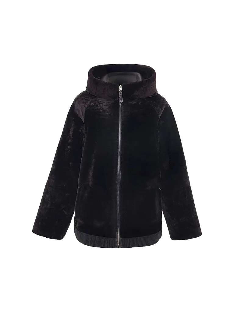Gorski Women's Textured Shearling Lamb Coat with Hood - Brown - Size Large | Image 1 Gorski Women's Textured Shearling Lamb Coat with Hood - Brown - Size Large | Image 1