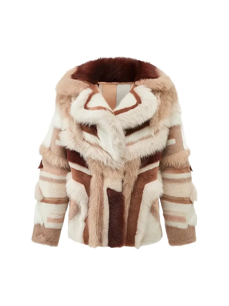 Gorski Women's Merino and Toscana Shearling Lamb Intarsia Coat - Cream Multicolor - Size Large | Image 1 Gorski Women's Merino and Toscana Shearling Lamb Intarsia Coat - Cream Multicolor - Size Large | Image 1