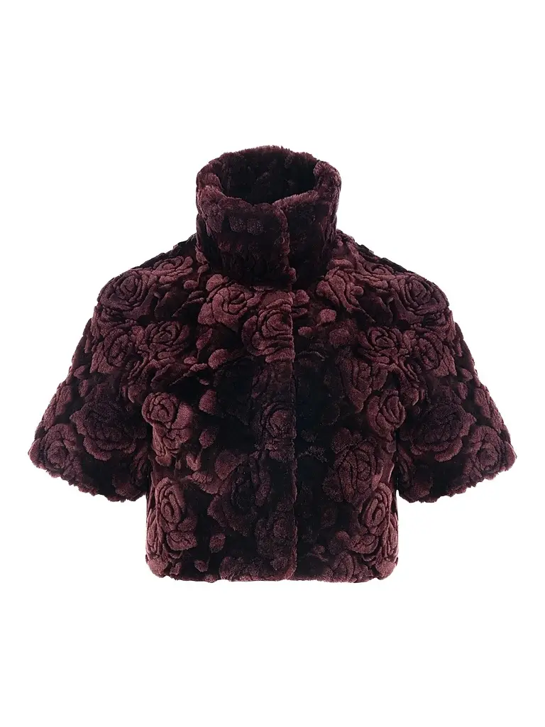 Gorski Women's Select Lamb Rose Cut Bolero Cropped Sleeves Coat - Burgundy Brisa - Size XL | Image 1 Gorski Women's Select Lamb Rose Cut Bolero Cropped Sleeves Coat - Burgundy Brisa - Size XL | Image 1