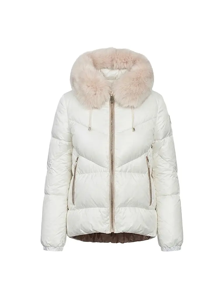 Gorski Women's Apres-Ski Parka with Detachable Merinillo Shearling Lamb Hood Trim - Ivory Iceberg - Size XL | Image 1 Gorski Women's Apres-Ski Parka with Detachable Merinillo Shearling Lamb Hood Trim - Ivory Iceberg - Size XL | Image 1