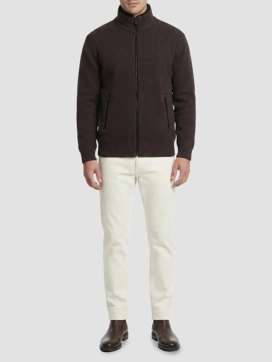 Gorski Men's Knit Jacket with Detachable Select Shearling Lamb Collar | Thumbnail 2